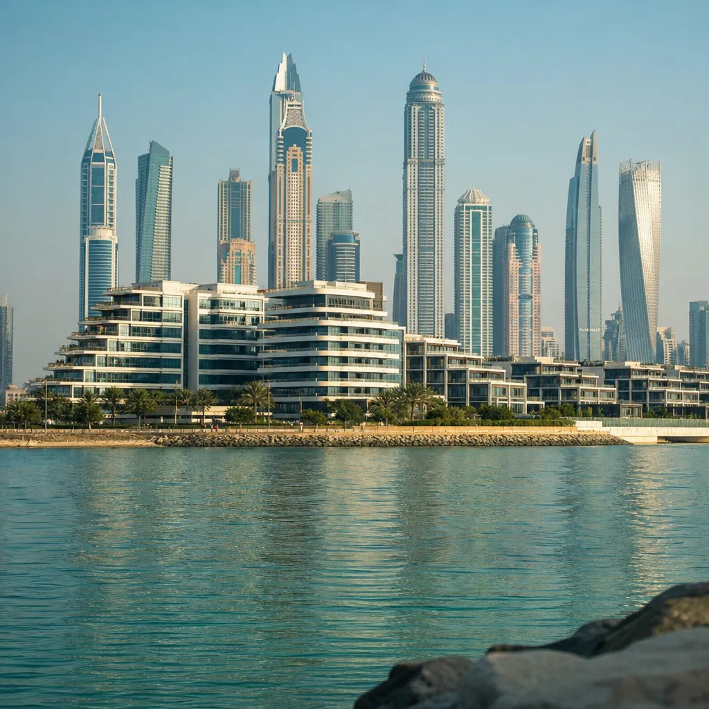 Панорама Palm Jumeirah с премиальными отелями и жилыми комплексами в Дубае