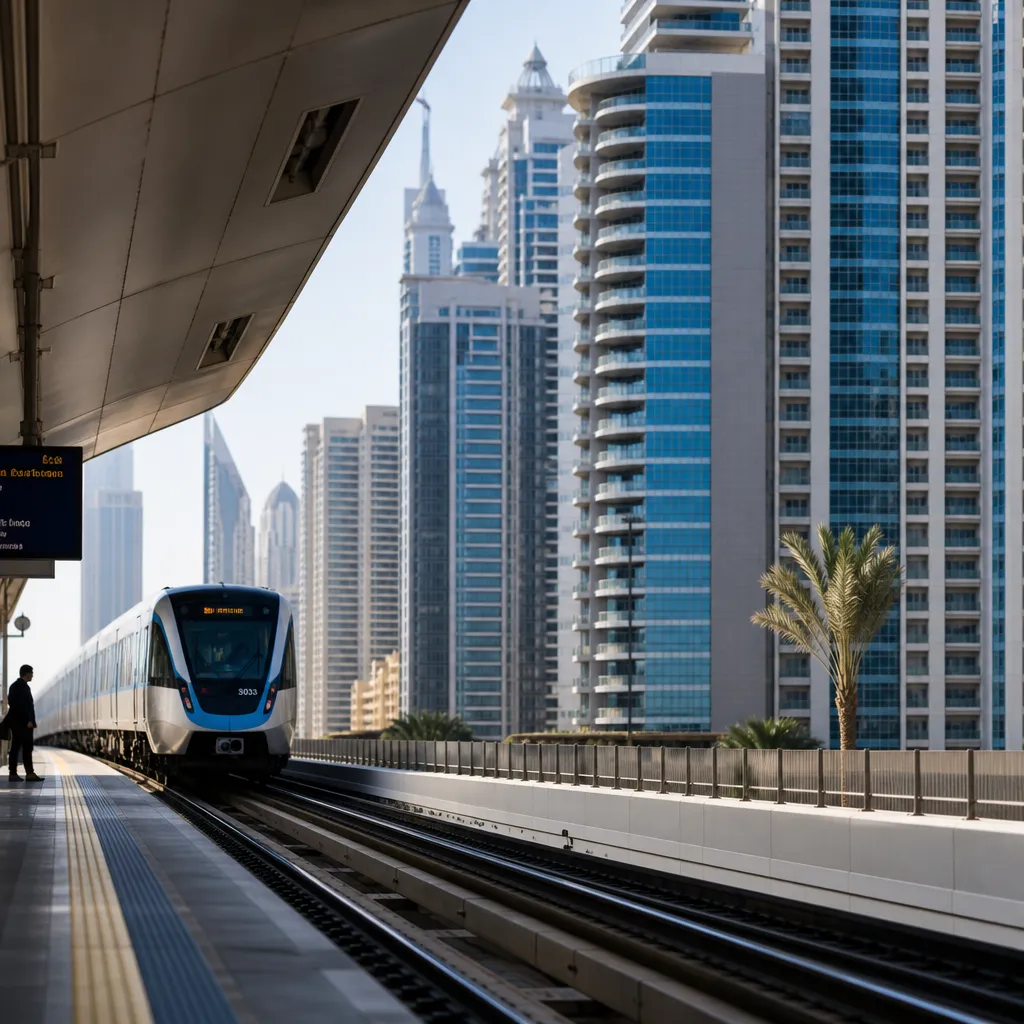 Современная железнодорожная станция Etihad Rail и жилые кварталы Дубая