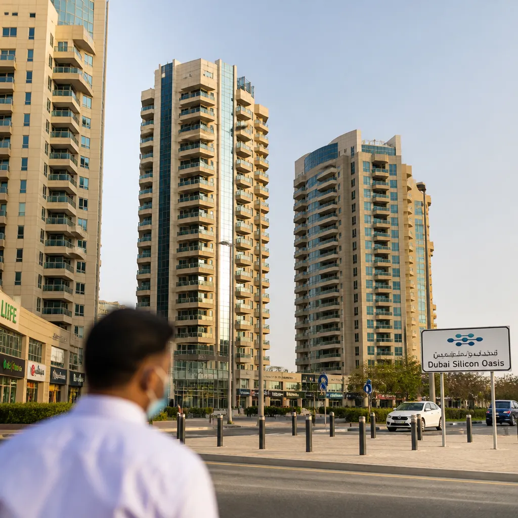 Жилой комплекс в Dubai Silicon Oasis на фоне современной архитектуры Дубая