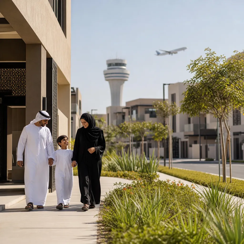 Современные жилые кварталы Dubai South на фоне инфраструктуры аэропорта Аль-Мактум