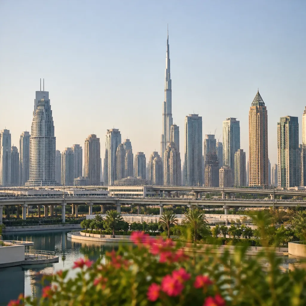 Современные небоскрёбы Дубая в районе Downtown Dubai днём