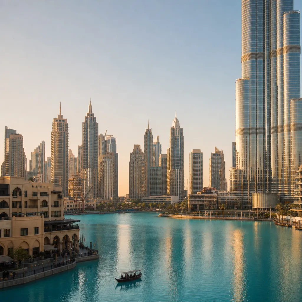 Современные жилые башни Emaar и городской пейзаж Дубая
