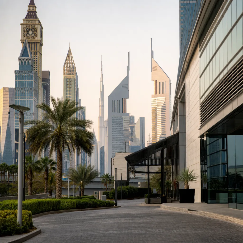 Современный городской пейзаж Дубая рядом с деловым районом DIFC