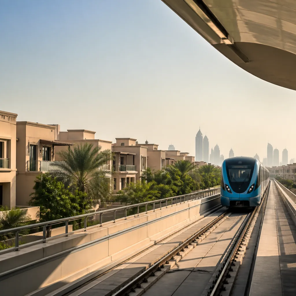 Станция Etihad Rail в Дубае рядом с современной городской застройкой