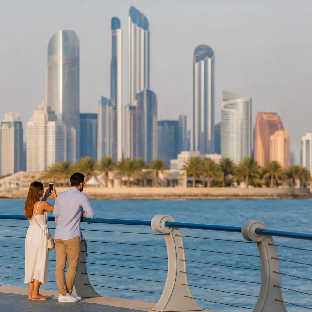 Панорамный вид на Lulu Island и набережную Corniche в Абу-Даби